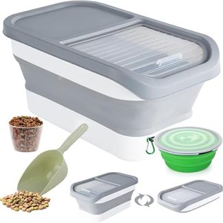 Wuciray Dog Food Storage Dog Food Container 5-10 kg Food Bin Storage Box Foldable with Lid Spoon Measuring Cup Dog Food Box Dog Food Container Food Container Dog Food Box