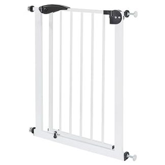 ECD Germany Safety Gate for Children, Dogs and Cats, 70-75 cm, No Drilling, White, Swivelling on Both Sides, Self-Closing, Secure Metal Grille for Clamping, Stair Safety Gate, Barrier