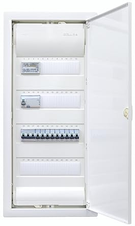 Hager Flush-Mounted Distributor with Counter 4-Row VU48NC I Ready for Connection Wired with Terminal Block I Equipment Legrand 1x FI 4-Pin + 1x 3-Pin + 9x 1-Pin LS B16A