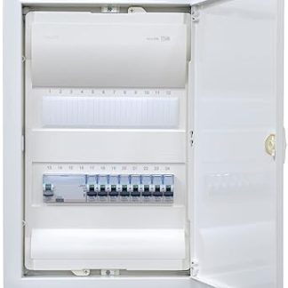 Hager Cavity Wall Distributor 2-Row VH24NC Ready for Connection Wired with Terminal Block 1x FI 4-Pin + 1x 3-Pin + 5x 1-Pin LS B16A