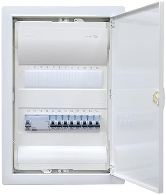 Hager Cavity Wall Distributor 2-Row VH24NC Ready for Connection Wired with Terminal Block 1x FI 4-Pin + 1x 3-Pin + 5x 1-Pin LS B16A