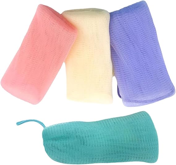 Set of 4 Soap Foaming Mesh Bag Exfoliating Soap Bar Block Soap Dish Soap Piece Choose Bathroom Accessories Cleaning Cloth Soap Bag Bath Soap Bag Soap Saving Bag Sport