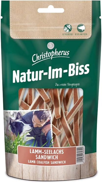Christopher Kausticks for Dogs, Lamb/Salmon Sandwich – Warm 40 mm Air Dry in Natural Cream & Bite, 70 g