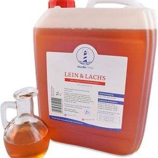 NordicVital Linseed Oil & Salmon Oil Barf Oil Blend for Dogs & Cats - 5L Canister, Omega 3, 6 and 9 - Natural Product Perfect for Barfing