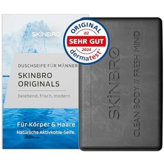 SKINBRO Originals Men's Solid Shower Gel with Activated Carbon - Sporty & Fresh - Shower Soap Men Made in Germany, Shampoo Men Vegan & Sustainable - Silicone-Free, Soap Piece, 100 g Solid Soap