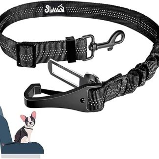 Eyein Dog Seat Belt for Car, Adjustable Dog Belt for Car with Elastic Shock Absorption, 3-in-1 Reflective Dog Seat Belt for All Dog Breeds and Car Types, 70 cm (Black)