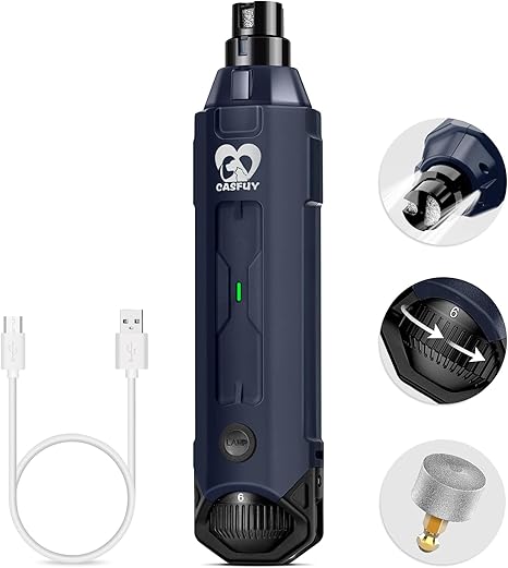 Casfuy Dog Claw Grinder 6 Speed - Newest Claw Grinder for Pets, Super Quiet, Rechargeable Electric Claw Scissors for Large, Medium and Small Dogs