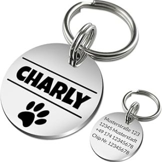 SanJuve Stainless Steel Dog Tag with Engraving – Diameter 25 mm or 30 mm – Personalised with Name, Motif and Text – Round Pendant for Collar as Animal Tag for Dogs and Cats