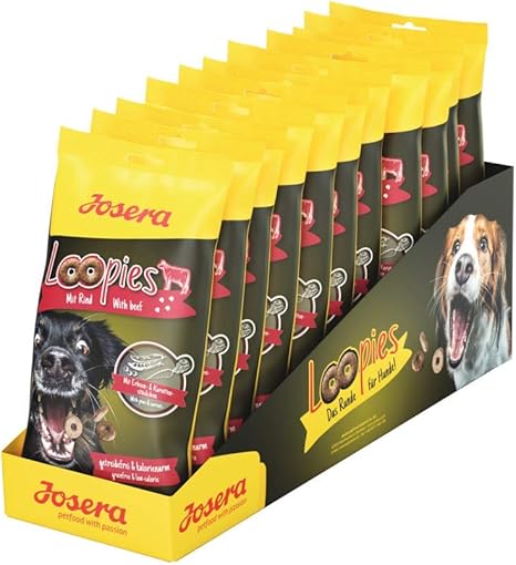 JOSERA Loopies with Beef (11 x 150 g) | Grain-Free Dog Treats with Low Fat | Super Premium Quality No Sugar | Pack of 11