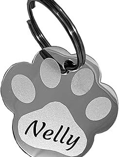 Stainless Steel Dog Tag in Paw Shape with Engraving Personalised - Animal Tag Dog, Cat, Puppy, 3 Sizes, 6 Colours (S 25 mm x 23 mm, Silver)