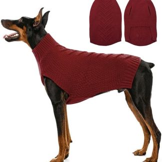 Katzinst Dog Jumper XXXL, Dog Jumper Cold Weather Cable Knitwear, Classic Turtleneck, Thick Warm Clothing, Sweater That Is Good To Wear In The Cold, Red, 3XL
