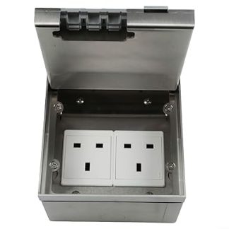 ZAMETTER Embedded Socket Desktop Floor Powerful Socket Embedded Concealed Box Stainless Steel Panel Dual UK Standard Outlets Waterproof Dustproof Concealed Floor Sockets Box for Home Office