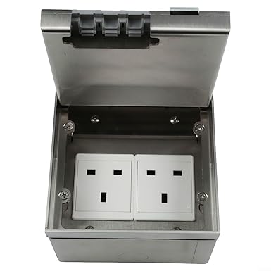 ZAMETTER Embedded Socket Desktop Floor Powerful Socket Embedded Concealed Box Stainless Steel Panel Dual UK Standard Outlets Waterproof Dustproof Concealed Floor Sockets Box for Home Office