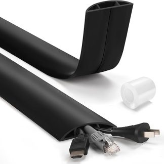 LZEOY 1.2 m Cord Hider Floor, Heavy Duty Cord Covers for Wires on Floor, Black Floor Cable Management, Hide Cord Cover Floor, Electrical Cable Hider Cord Protector Floor, Cable Cavity: 2.0 cm W x 0.8