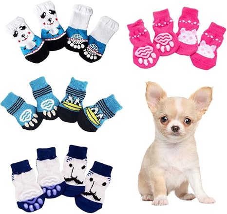 COYUN Pack of 16 Indoor Non-Slip Socks for Dogs, Paw Protectors, Dog Socks, Paw Protection, Indoor Warm Pet Protection (S Type B)