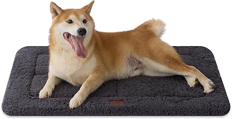 Joydeco Dog Mat 89 x 58 cm - Reversible Washable Dog Bed with Soft Fleece, Flat Pad for Dog Box & Cage - For Large, Medium & Small Dogs - Dark Grey