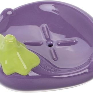 FRCOLOR Creative Ceramic Soap Holder in Aubergine Design Self-Draining Space Saving for Bathroom and Kitchen Sinks Ensures Order and Style