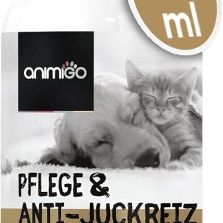 animigo Dog Shampoo - 500 ml Care & Anti-Itching Shampoo - Balanced pH Value - Against Itching, Mites, Fleas - Cat Shampoo - All Cats & Dog Breeds - Skin-Friendly & Natural Ingredients
