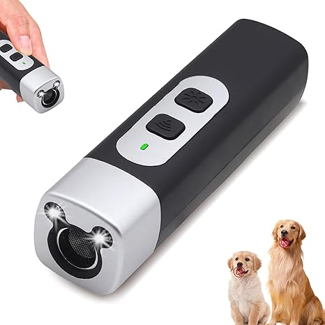 Anti Bell Device, Ultrasonic Dog Repellent with 3 Adjustable Frequencies LED Torch, Rechargeable Anti-Barking Ultrasonic Device, Dog Barking Stop, for Small Dogs, Indoor and Outdoor Use