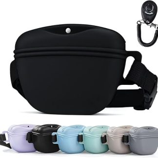 AOKLANT Pet Training Snack Bag with Updated Magnetic Clicker 2.0 Seal, 1.66 Cups Silicone Band Bag for Dog Snacks, Ideal for Training and Walking.
