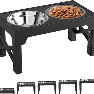 Crynvor Raised Dog Bowl, Feeding Bowl for Dogs, Water Bowl, Dog Raised, 5 Height Adjustable Bowl Stand, Dog Bowls, Foldable Feeding Bowl & Slow Feeding Bowl, for Medium and Large Dogs
