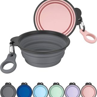 Heouvo Collapsible Dog Bowls with Bottle Carrier, 2 Pack Travel Dog Bowl with Carabiner, One Piece Shaped Without Falling or Cracking, Foldable Silicone, Mobile for Pets Walking Hiking