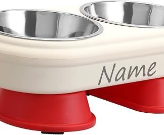 CQSXM Personalised Pet Bowl Raised Non-Slip Dog Bowl with Name, Removable Stainless Steel Bowl 350 ml x 2, for Cats and Small Dogs (Personalised)