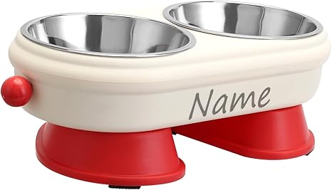 CQSXM Personalised Pet Bowl Raised Non-Slip Dog Bowl with Name, Removable Stainless Steel Bowl 350 ml x 2, for Cats and Small Dogs (Personalised)