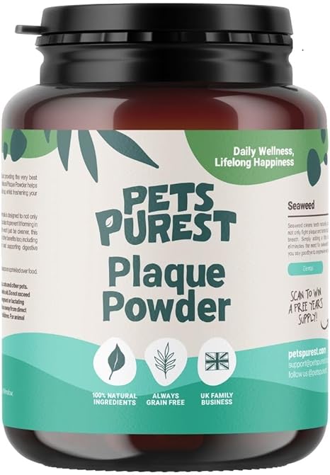 Pets Purest Dental Care Powder - 100% Natural Tartar Remover Dog, Cats & Pets 185 g Dental Care Cats & Dogs - for Bad Breath Tartar & Gum Disease