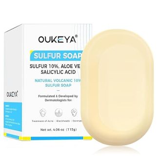 OUKEYA 10% Sulphur Soap, Goat Milk Soap Face, Salicylic Acid, Tea Tree Oil, Aloe Vera, Antibacterial, Soothing, Deep Cleansing, Skin Barrier Repairing, for Oily and Acne Prone Skin, 115 g