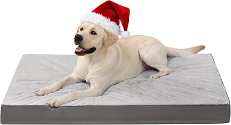 KSIIA Orthopaedic Dog Bed for Large Dogs, Washable 105 x 70 cm, Dog Beds with Removable Lid, Double-Sided Reversible Grey
