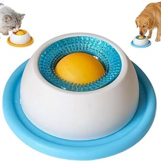 Dog Lick Toy, Lick Bowl for Dogs, Wet Food, Lick Pad with Non-Slip Mat, Lick Ball Dog Licks Feeding Bowl with Integrated Rotating Ball for Bored Puppies Cats Food Dispensing (Dog-A)