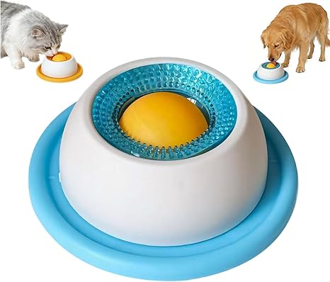 Dog Lick Toy, Lick Bowl for Dogs, Wet Food, Lick Pad with Non-Slip Mat, Lick Ball Dog Licks Feeding Bowl with Integrated Rotating Ball for Bored Puppies Cats Food Dispensing (Dog-A)