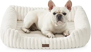 COZY KISS Orthopaedic Washable Pet Bed, Soft Faux Fur Dog Basket, Non-Slip Pet Sofa with High Edges, Fluffy, for Small and Medium Dogs, 76 x 58 x 18 cm, Beige