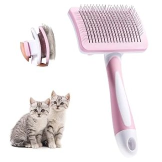 Vinabo Self-Cleaning Dog Brush for Short Hair & Long Hair, Pet Hair Brush for Dogs & Cats, Undercoat Brush Against Undercoat & Loose Hair, Fur Brush with One-Click Cleaning, Pink
