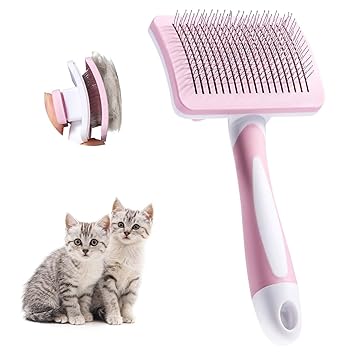 Vinabo Self-Cleaning Dog Brush for Short Hair & Long Hair, Pet Hair Brush for Dogs & Cats, Undercoat Brush Against Undercoat & Loose Hair, Fur Brush with One-Click Cleaning, Pink