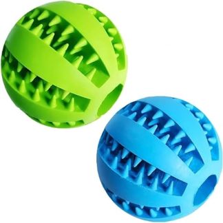 Feixun Pets Dog Treat Toy Ball, Rubber Dog Food Ball,Dog Tooth Cleaning Toy Ball, Interactive Dog Toys (1*Blue + 1* Mint Green) 7.6cm