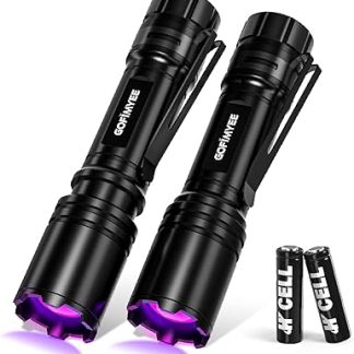 Gofimyee UV Torch Black Light Lamp, Pack of 2 Mini UV Lamp with Adjustable Focus, 395 nm Ultraviolet Lamp for Geocaching, Pet Urine Detectors, Amber Search etc., Includes 2 AA Batteries