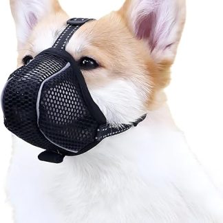 VZU Muzzle for Dogs, Breathable, Reflective, Adjustable Dog Muzzle for Small, Medium and Large, Prevents Chewing, Eating, Biting, Mesh Pet Mask (Black, S)