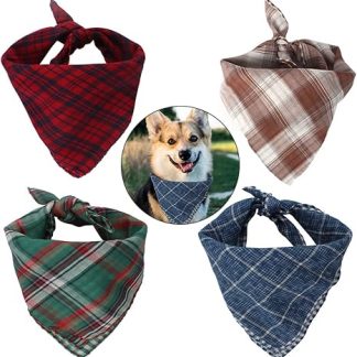 Dadabig Pack of 4 Bandana for Dogs, Pet Bandanas, Dog Bandanas, Collar, Stylish Checked Dog Neckerchief, Reversible Triangle Bib, Puppy Neckerchief for Cute Dogs and Cats (Cotton)