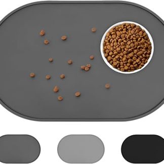 LDYOEN Bowl Mat for Dogs and Cats - Dog Bowl Mat Cat Bowl Mat Made of Silicone - Dog Cat Feeding Mat Waterproof and Non-Slip - Feeding Bowl Mat Large 48 x 30 cm - Dark Grey