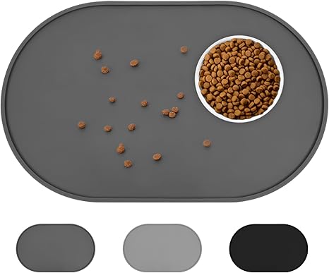 LDYOEN Bowl Mat for Dogs and Cats - Dog Bowl Mat Cat Bowl Mat Made of Silicone - Dog Cat Feeding Mat Waterproof and Non-Slip - Feeding Bowl Mat Large 48 x 30 cm - Dark Grey