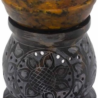 Soapstone Oil Burner 10 cm Mandala Flower Black & Yellow