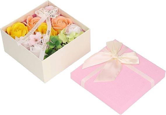 Hztyyier Blumen-Badeseife, Elegante Rosenseife, Geschenkbox, Lichtbeständige Seife für Hochzeit, Jahrestag, Muttertag (Yellow)