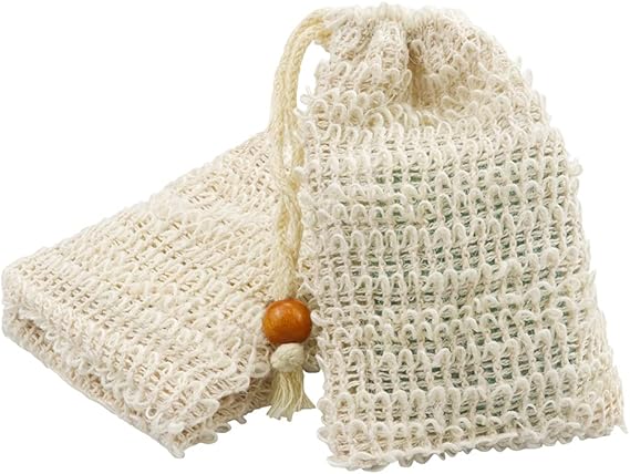TCOTBE Soap Exfoliating Bags, Natural Sisal Soap Container, Zero Waste Mesh Pole, Natural Soap Holder, Loofah Holder, Pouch for Shower, Organic Soap Bag with Bag Holder for Shower, Bathroom, 2