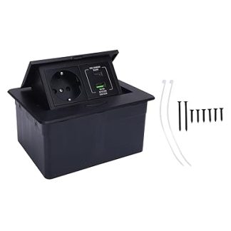 Retracted Floor Outlet Box Waterproof Aluminium Alloy Flat Socket Kit with 2 Plug Hole PD 20W USB A C Holes Black
