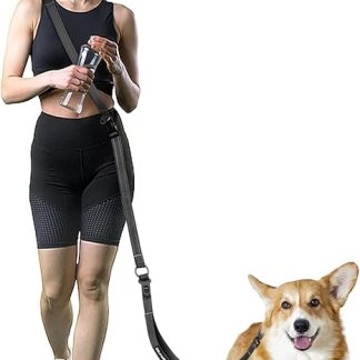 WANFIRE Hands-Free Dog Leash, 2-in-1 Dog Leash & Safety Belt, Crossbody Leash, 5-8 ft Flat Waist Belt with Reinforced Handle and Double-Sided Reflective Strips.(Black)