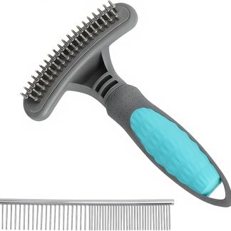 DAWRIS Fur Detangler & Detangler for Dogs and Cats - Undercoat Rake & Detangling Comb for Long Hair Pets, Removes Knots, Tangles & Undercoat - Grooming Brush for Dogs & Cats