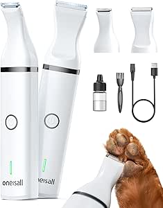 oneisall Paw Trimmer for Dogs with Double Blades, 2-Speed Clipper Dog Paws Quiet Dog Clipper for Paws, Eyes, Ears, Face, Body (White)