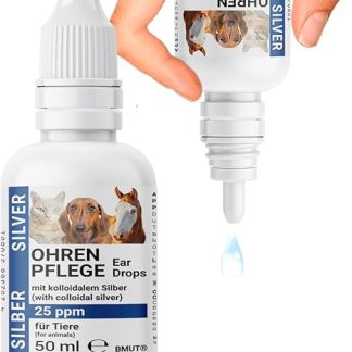 BMUT 1 x 50 ml Ear Drops for Dogs & Cats with Colloidal Silver - 25 ppm - Ear Care, Itching, Redness
